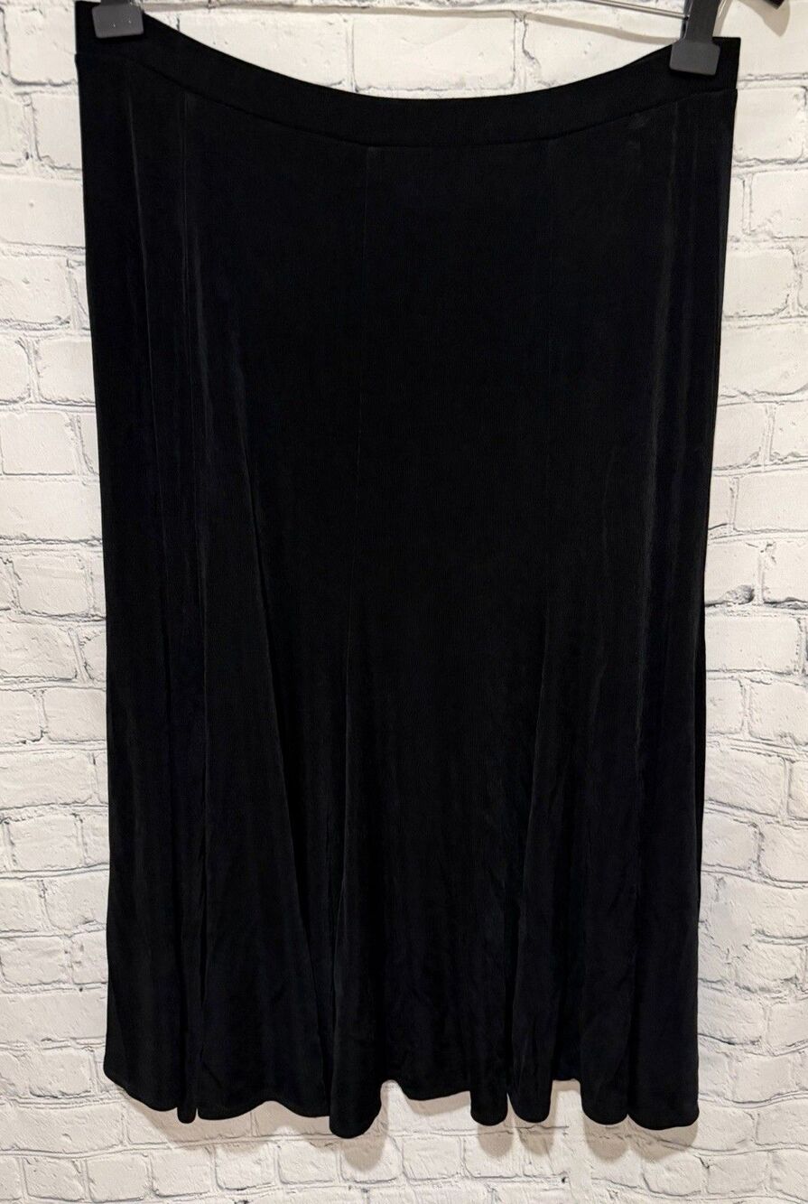 Chico’s Travelers Midi Skirt Elastic Waist Flared Slinky Black Jersey Knit 1 M